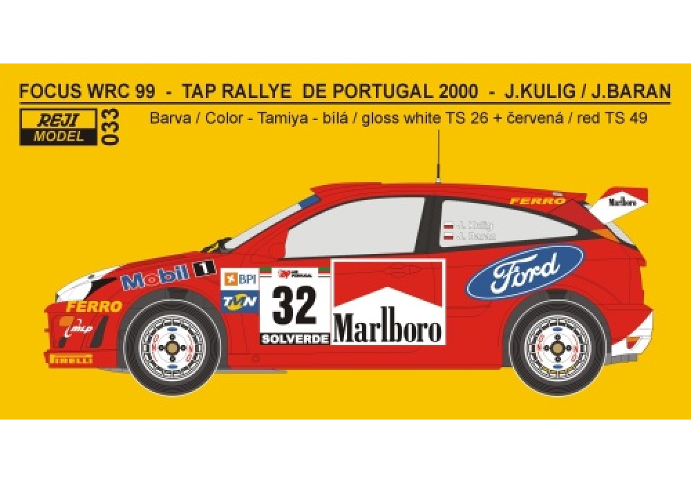 Décalcomanies 1/18 Ford Focus WRC N°32 - Kulig - Portugal 2000 - Colorado VV18031